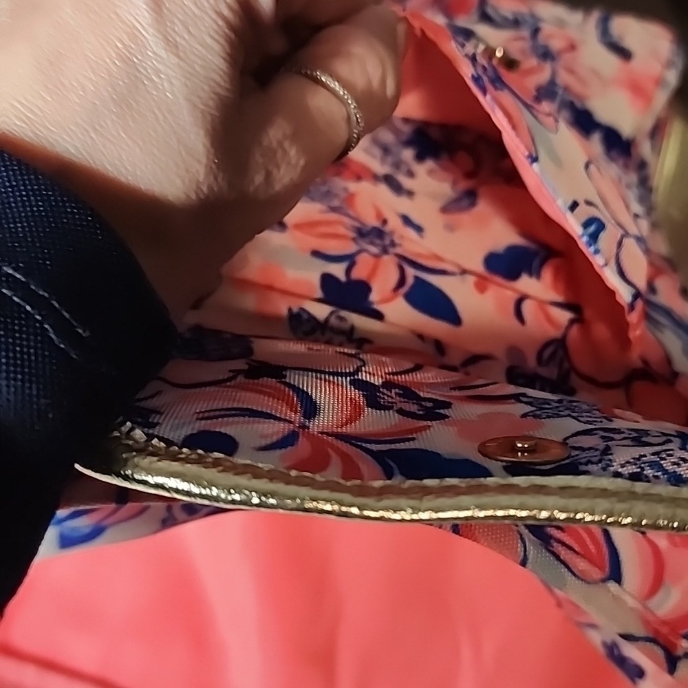 Lilly Pulitzer Pink and Blue Floral Bag with Gold Straps- NWOT - Picture 10 of 11